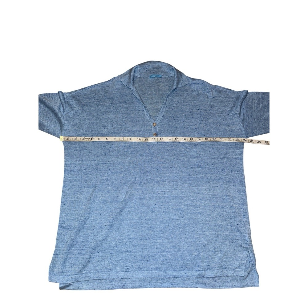 J.McLaughlin Sweater Women Large Blue 100% Linen Long Sleeve Henley Knit Collar - Picture 5 of 8
